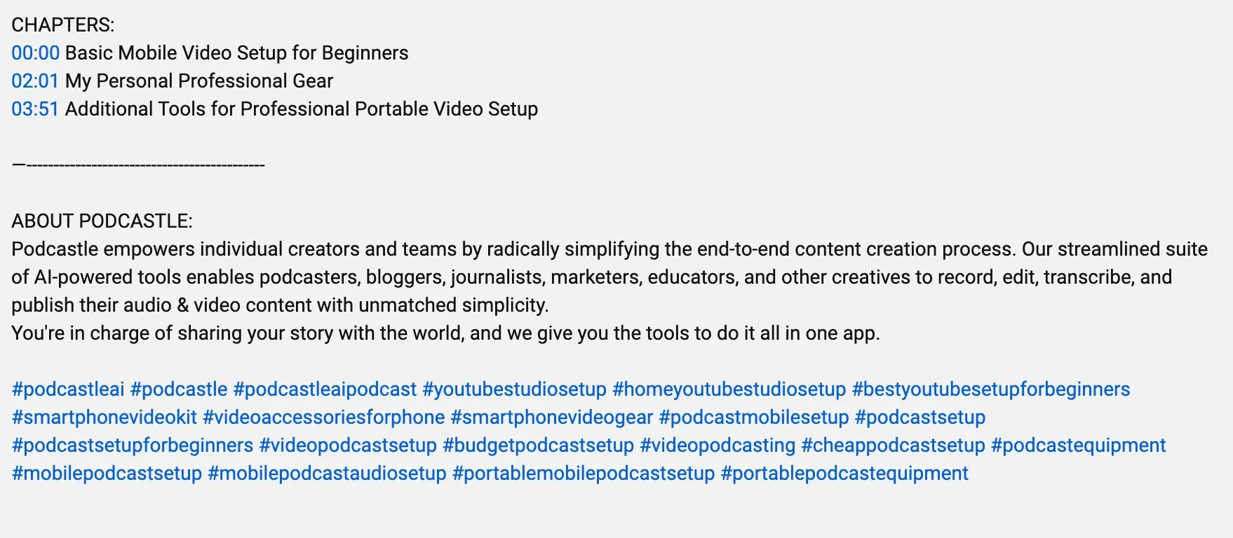 Screenshot showing how to use specific and broad tags effectively for YouTube SEO, with examples of relevant hashtags for video promotion.